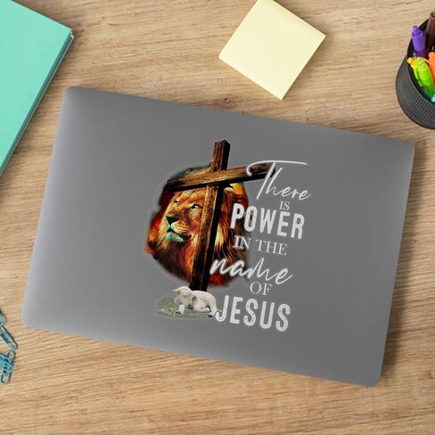 Jesus Lion of Judah Cross and Lamb There is Power in The Name of Jesus Transparent Vinyl Car Sticker Size 6x6 inches in Saudi Arabia