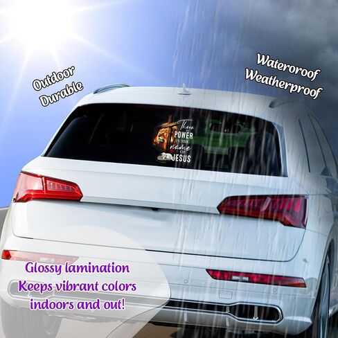 Jesus Lion of Judah Cross and Lamb There is Power in The Name of Jesus Transparent Vinyl Car Sticker Size 6x6 inches in Saudi Arabia