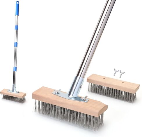 MAXMAN Floor Scrubber,Deck Brush,Stainless Steel Floor Scrub Brush with Long Handle, 63" Heavy Duty Outdoor Push Broom, Moss Remover, Scratch Brush for Scrubbing Concrete, Patio, Garden, Garage in Saudi Arabia
