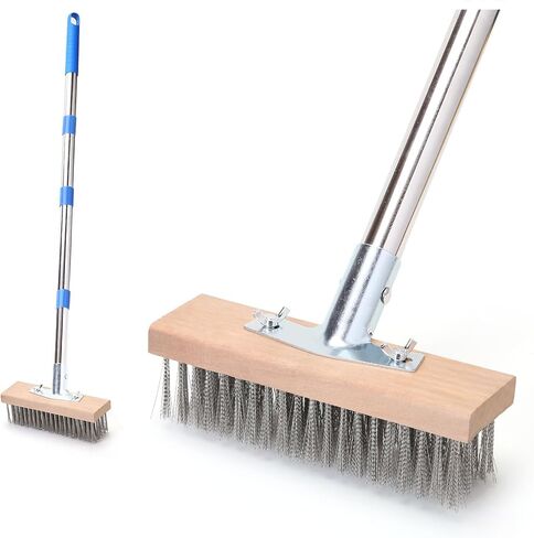 MAXMAN Floor Scrubber,Deck Brush,Stainless Steel Floor Scrub Brush with Long Handle, 63" Heavy Duty Outdoor Push Broom, Moss Remover, Scratch Brush for Scrubbing Concrete, Patio, Garden, Garage in Saudi Arabia