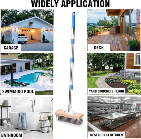 MAXMAN Floor Scrubber,Deck Brush,Stainless Steel Floor Scrub Brush with Long Handle, 63" Heavy Duty Outdoor Push Broom, Moss Remover, Scratch Brush for Scrubbing Concrete, Patio, Garden, Garage in Saudi Arabia