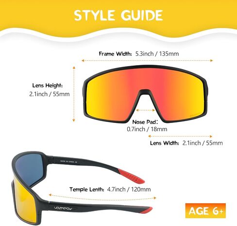 Kids Sunglasses Polarized Youth Baseball Sunglasses Age 6-14 UV400 Sports Softball Cycling Glasses for Boys Girls in Saudi Arabia