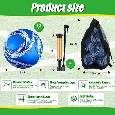 12 Pcs Operation Christmas Deflated Soccer Balls Size 5 Bulk with Pump Bag Sport Youth Adult Teen Training Football for Outdoor School Match Christian Charity Donation Supplies Charity Gift in Kuwait