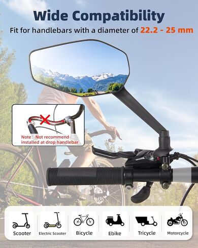 Bike Mirror, Bike Mirror Handlebar Mount, 360° Adjustable Safety Rear View Mirror, Scratch Resistant Glass Lens, Fit for Mountain Bike, Road Bike, E-bike, Scooter, Left Side in Saudi Arabia