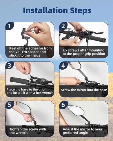 Bike Mirror, Bike Mirror Handlebar Mount, 360° Adjustable Safety Rear View Mirror, Scratch Resistant Glass Lens, Fit for Mountain Bike, Road Bike, E-bike, Scooter, Left Side in Saudi Arabia