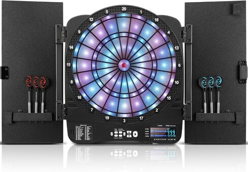 Electronic Dart Board Cabinet Set, Illuminated Target Dartboard for Adults Kids, 48 Games with 315 Variations Soft Tip Digital Dartboard Cabinets with 6 Darts, 100PCS Soft Tips in Saudi Arabia
