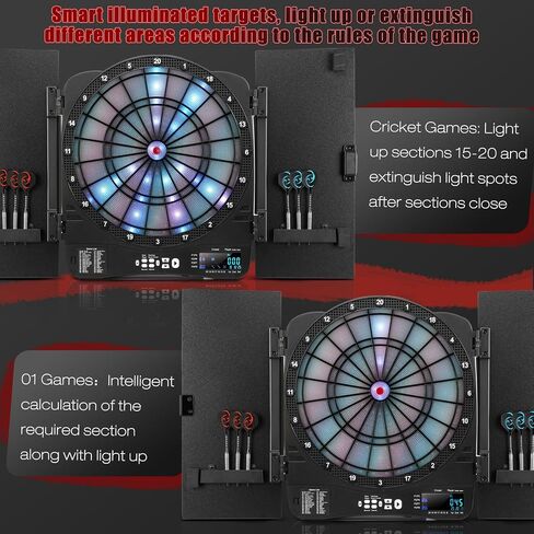 Electronic Dart Board Cabinet Set, Illuminated Target Dartboard for Adults Kids, 48 Games with 315 Variations Soft Tip Digital Dartboard Cabinets with 6 Darts, 100PCS Soft Tips in Saudi Arabia
