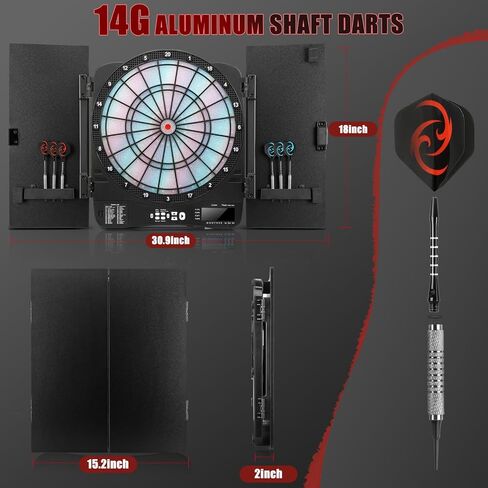 Electronic Dart Board Cabinet Set, Illuminated Target Dartboard for Adults Kids, 48 Games with 315 Variations Soft Tip Digital Dartboard Cabinets with 6 Darts, 100PCS Soft Tips in Saudi Arabia