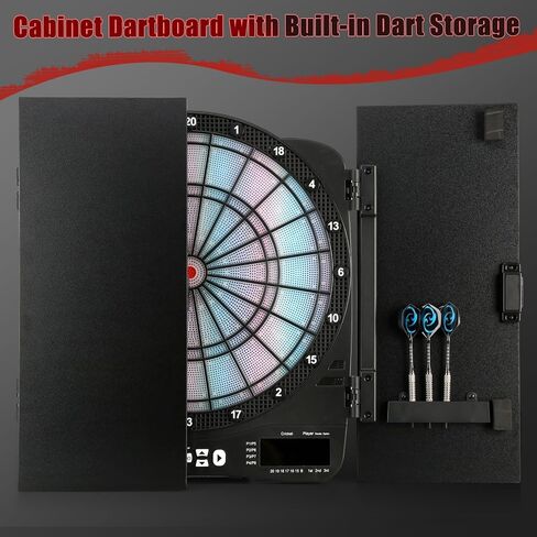 Electronic Dart Board Cabinet Set, Illuminated Target Dartboard for Adults Kids, 48 Games with 315 Variations Soft Tip Digital Dartboard Cabinets with 6 Darts, 100PCS Soft Tips in Saudi Arabia