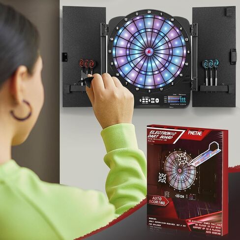 Electronic Dart Board Cabinet Set, Illuminated Target Dartboard for Adults Kids, 48 Games with 315 Variations Soft Tip Digital Dartboard Cabinets with 6 Darts, 100PCS Soft Tips in Saudi Arabia