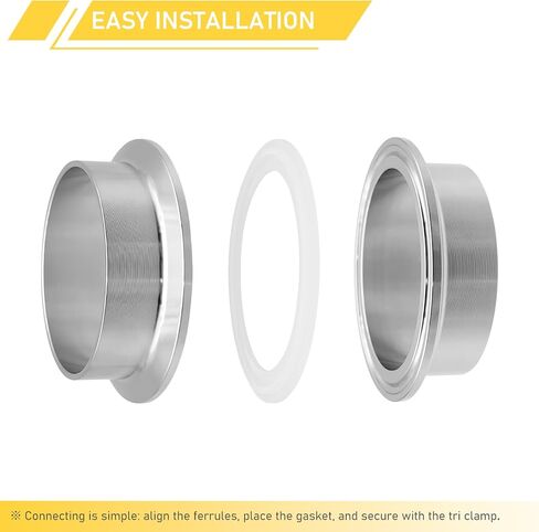 1.5 Inch Tri Clamp Ferrule for 1.5" Sanitary Tri-Clamp Fittings 304 Stainless Steel TC Short Weld Ferrules 2PCS in Kuwait