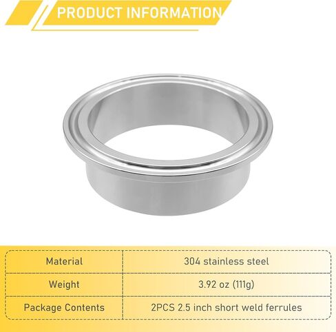 1.5 Inch Tri Clamp Ferrule for 1.5" Sanitary Tri-Clamp Fittings 304 Stainless Steel TC Short Weld Ferrules 2PCS in Kuwait