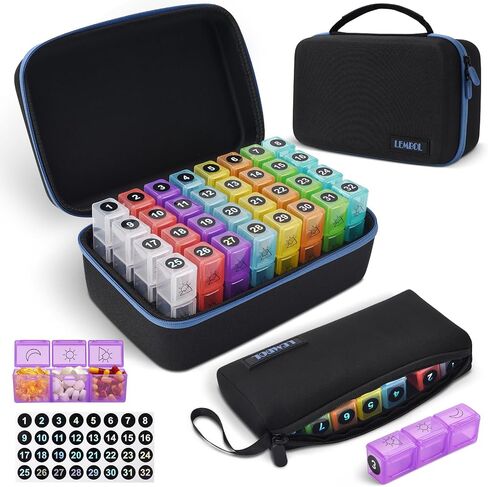Monthly Pill Organizer 2 Times a Day, 30 Day Pill Organizer Box AM PM with Weekly Pill Bag,32 Daily Large Compartments,1 Month Pill Holder to Hold Vitamins, Medication and Supplements in Kuwait