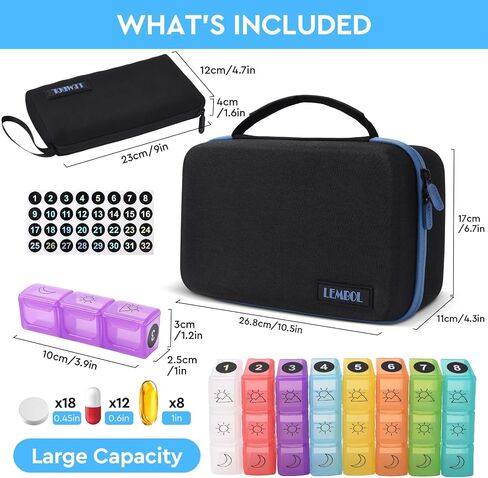 Monthly Pill Organizer 2 Times a Day, 30 Day Pill Organizer Box AM PM with Weekly Pill Bag,32 Daily Large Compartments,1 Month Pill Holder to Hold Vitamins, Medication and Supplements in Kuwait