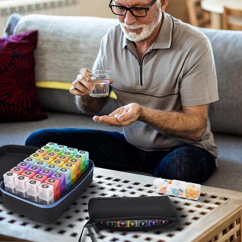 Monthly Pill Organizer 2 Times a Day, 30 Day Pill Organizer Box AM PM with Weekly Pill Bag,32 Daily Large Compartments,1 Month Pill Holder to Hold Vitamins, Medication and Supplements in Kuwait