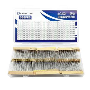 Carbon Film Resistors Assortment Kit, 50 Values 1/4W 0 Ohm to 10M Ohm ±5%, Fixed Resistors Set of 1/4 Watt