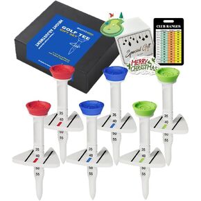 Adjustable Height Golf Tees 6 pack, 5 ranges, Unique triangular directional Design , Unbreakable plastic golf tees with Swing Visual Guide(blue red green,3 1/4 ") perfect xmas/new year's golf gift