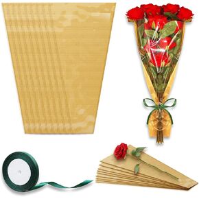 Rokkuon 50Pcs Flower Wrapping Bags, Flower Bar Supplies, Wrapping Paper for Flower Bouquet with 2 Ribbons, for Wedding Birthday Graduation Anniversary Mother's Day Gift, 9.8x3.9x17.9 Inch