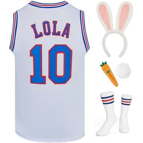 Youth Basketball Jersey for Boys Bugs #1 / Lola #10 Hip Hop Sports Space Movie Jersey White S-XL
