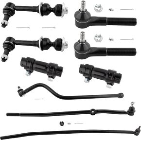 9Pc Front Track Bar + Tie Rod Steering Drag Link + Stabilizer Sway Bar End Link + Tie Rod Adjusting Sleeves Fit For Dodge Ram 2500 1998-1999 Replace# ‎DS1413 ES2012 ES3497 K7280 DS1457 DS1458