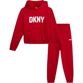 DKNY Girls' Jogger Set - 2 Piece Soft Fleece Athletic Pullover Hooded Sweatshirt and Jogger Sweatpants for Girls (Sizes:7-12)