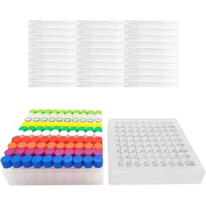 self standing lab test tubes,plastic frozen test tube set contains 100pcs 1.8ml self standing frozen tubes with screw caps,a 100-compartment coded freezen box,30pcs individually wrapped straws
