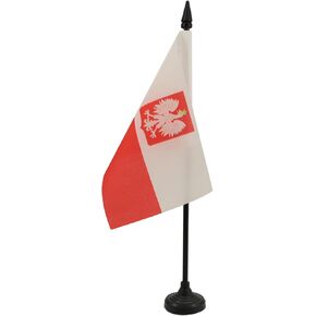 AZ FLAG Poland with Eagle Table Flag 4'' x 6'' - Polish Coat of arms Desk Flag 15 x 10 cm - Black Plastic Stick and Base