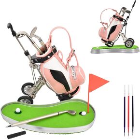 Dual-Purpose Creative Exquisite Golf Pen Holder with 3 Pieces Golf Club Pens,Office Desk Decoration, Golf Souvenir Birthday for Golfer Golf Club Fans Souvenir Women Men…