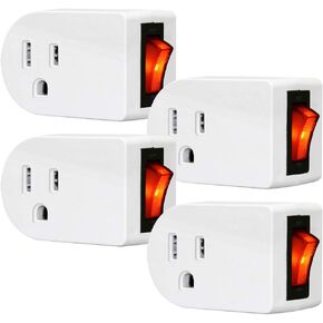 ANKO Grounded Outlet Adapter, ETL Listed Wall Tap Adapter with Red Indicator On/Off Power Switch (4 Pack)