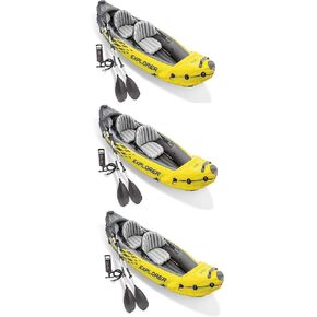 Intex Explorer K2 2 Person Inflatable Kayak Set and Air Pump, Yellow (3 Pack)
