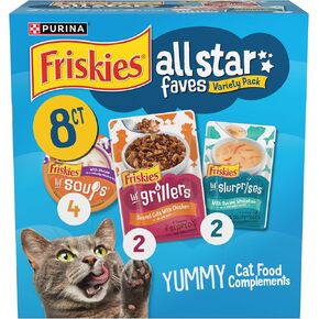 Purina Friskies All Star Faves Lickable Cat Food Topper Variety Pack - 8 ct. Box