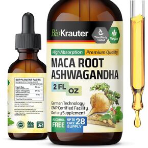 Maca Root and Ashwagandha Tincture - Maca & Ashwagandha Supplements for Men & Women - Adaptogenic Liquid Supplement for Mood Support - Alcohol and Sugar Free Vegan Drops 4 Fl.Oz.