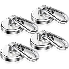 Carabiner Magnetic Hooks Heavy Duty, 32 mm Strong Magnetic Hooks with Swivel Carabiner Hook for Hanging, Neodymium Magnet Hooks for Camping, Kitchen, Grill 4 Pcs