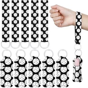 20 Pcs Volleyball lipstick Holder Keychains Lanyard Set, Include Lipstick Holder Keychains Volleyball Pattern Sport Theme Portable Lipstick Holder and Wristlet Keychain Lanyard for lipstick(Black)