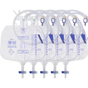 5PCSCatheter Bags for Men,Urinary Drainage Bag,2000ml Large Capacity,Reusable,Lengthened Catheters Tude,with Anti-Reflux Chamber Clips and Hanging Hook,Professional Urinary Bag for Incontinence
