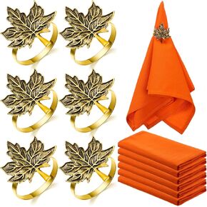 12 Pieces Thanksgiving Napkin Rings and Thanksgiving Cloth Napkin Maple Leaves Napkin Holders for Autumn Thanksgiving Harvest Dinner Table Party Decoration
