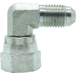 1 Piece Steel JIC Flare Tube Fitting, 90 Degree Elbow, 3/8" Male JIC (9/16"-18) x 3/8" Female JIC (9/16"-18) Swivel Tube OD