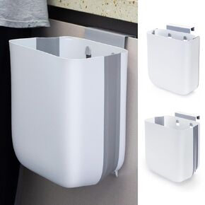 Soddeph 3.2 Gallon Foldable Hanging Trash Can with Lid for Cabinet Door,Kitchen Compost Bin,Wall-Mounted Plastic Garbage Can for Countertop or Under Sink, Bathroom and RV (White with lid)