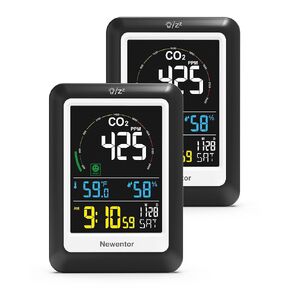 Newentor CO2 Monitor, Indoor Air Quality Meters, Carbon Dioxide Detector with Voice Alert, Large Display CO2 Tester, Temperature Humidity Sensor, Alarm Clock for Home, RV, Grow Tents, 400-5000ppm