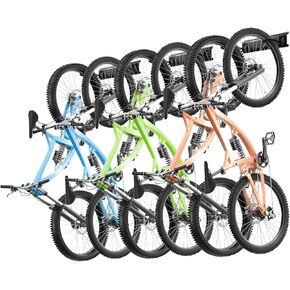 VEVOR Bike Storage Rack, 6 Bike Racks and 5 Helmets Hooks, Wall Mount Bike Storage Hanger, Home & Garage Organizer, Customizable for Various Bike Sizes, Adjustable Holder, Holds Up to 300 lbs, 85-inch