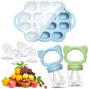 وحدة تغذية عضاضة لأغذية الأطفال من السيليكون مع مجموعة قوالب مصاصة لحليب الأم، لهاية تغذية طعام الفواكه للأطفال خالية من مادة BPA، مصاصة تسنين للأطفال بعمر 4 أشهر فما فوق، تتضمن 3 أكياس طعام بأحجام in Kuwait