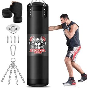 Punching Bag for Adults, 4FT Oxford Heavy Boxing Bag, Hanging Punching Bag with Hand Wraps Chains, Kicking Bag Boxing Equipment for Boxing Karate Kickboxing Home Gym(Unfilled)