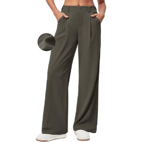 Ewedoos Wide Leg Stretchy Work Pants Slacks for Women Business Casual Pants High Waisted Waffle 26''/28'' Dress Pants