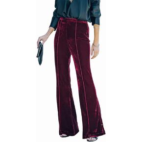 Women Velvet Flare Pants Elastic High Waist Side Zipper Bell Bottom Trousers