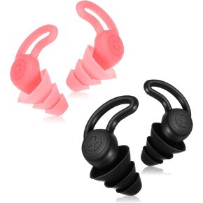 Ear Plugs for Kids, 2 Pairs Noise Reduction Reusable Silicone Ear Plugs, for Sleep Concert Swimming for Kids and Adults(Black and Pink)