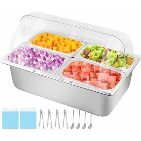 YMJOINMX Countertop Ice Food Serving Display Container 6 Pans 2 Ice Packs Cooled Condiment Dispenser Salad Dressing Cold Serving Appetizer Cooler Spice Food Display Rack Sauce Organizer for Buffet