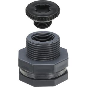 PATIKIL PVC Bulkhead Fitting with Plug G 3/4, Double Threaded Bulkhead Water Tank Connector with PVC Seal Gasket for Rain Bucket, Sinks, Aquariums, Grey