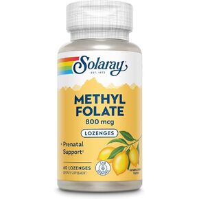 Solaray Methyl Folate 800 mcg - 470 mcg Folic Acid - 5-MTHF Prenatal Vitamins - Natural Lemon Flavor - Natural Sweeteners - Lab Verified - 60-Day Guarantee - 60 Servings, 60 Lozenges