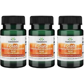 Swanson Ultra Folate 5-Methyltetrahydrofolic Acid - High Potency, Bioactive Form 800 mcg Dfe 30 Veg Caps 2 Pack