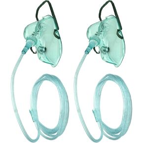 Oxygen Mask, Pediatrics Oxygen Mask with 7feet Length 6mm Oxygen Tube and Adjustable Elastic Strap, DEHP-Free and Latex-Free Materials, 2 Pack (Green,for Children)